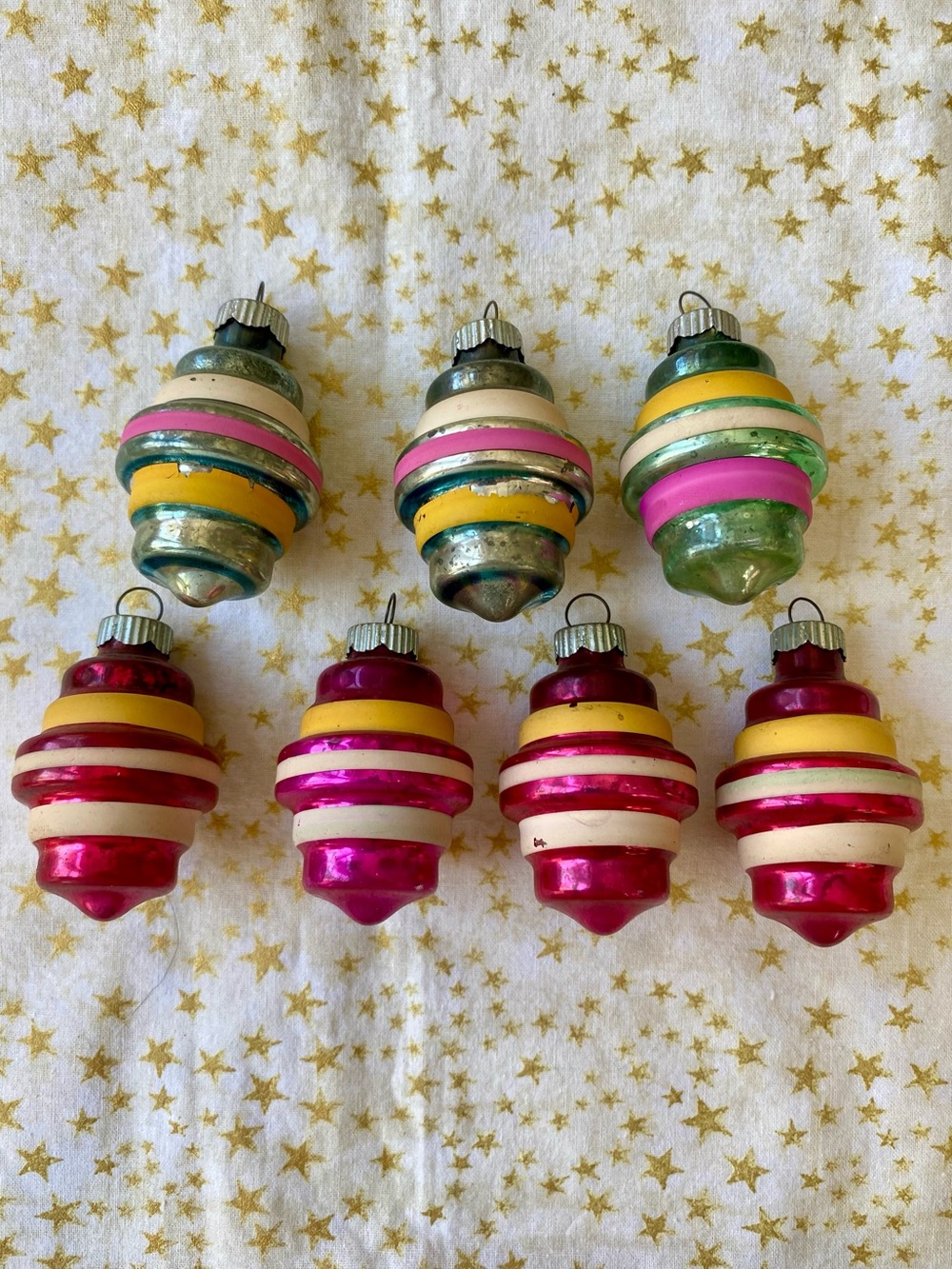 7 Vintage Shiny Brite
“Striped Lantern” (AKA Atomic Lantern) Christmas Ornament